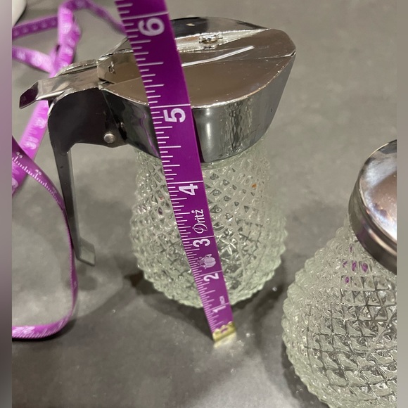 VINTAGE INDIANA GLASS CLEAR DIAMOND POINT 4 pc SET! Syrup, Sugar Salt & Pepper - Picture 6 of 14